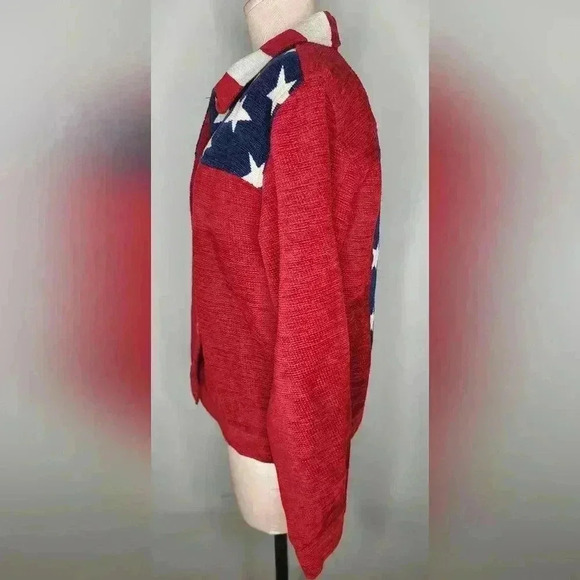 Coldwater Creek SizeMedium American Flag Jacket Chenille Red Blue Stars Stripes - Picture 4 of 7